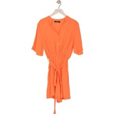 Ysatiss Kadın Normal Kalıp Kısa Kollu Beli Kemer Detaylı Büzgülü Turuncu Tulum JYS2400105-TURUNCU