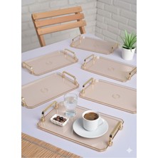 Şura Mutfak 6 Adet Gold Kulplu Türk Kahvesi Sunum Tepsisi | 6' Lı Şık Set 25X17CM Bakır