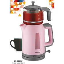 Allians 2200W Pembe Cam Demlikli Çay ve Su Isıtıcı Makinesi