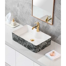 Harmeh Prag 3009 Siyah Mermer Desenli Tezgah Üstü Lavabo 60X40X14CM