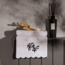Evidea Soft French Cottage Onda Yüz Havlusu - Ekru / Siyah - 50X90 cm