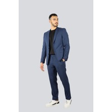 Boss Erkek Slim Fit Yünlü Kare Desenli Yanları Yırtmaçlı Astarlı Lacivert Takım Elbise 50535023-404
