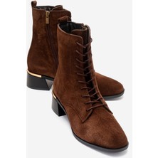 Luvi Avıa Kahverengi Süet Hakiki Deri Kadın Kalın Topuklu Bot