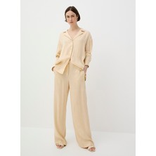 Boss Kadın Rahat Kalıp Beli Lastikli Desenli Geniş Paça Bej Pantolon 50540385-287