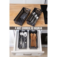 PremiumPort 4’lü Siyah Mutfak Çekmece Düzenleyici Seti, Organizer ve Saklama Kutusu