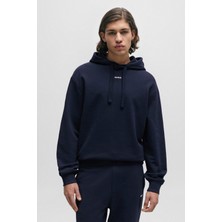 Hugo Erkek Kapüşonlu Yakalı Gögüs Ortasında Kontras Logolu Lacivert Sweatshirt 50486478-405