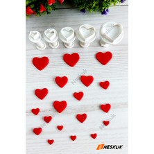 PremiumPort Mini Kalp Basmalı 5'li Enjektörlü Kurabiye Kalıbı, Şeker Hamuru Kalıbı