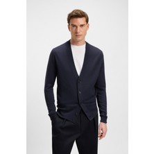 Boss Erkek %100 Kaşmir Normal Kalıp Düğme Kapamalı Uzun Kollu Lacivert Hırka 50549060-408