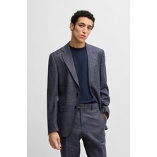 Boss Erkek Desenli Slim Fit Esnek Kumaş Lacivert Ceket 50539804-404