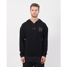 Hugo Erkek Regular Fit Marka Logolu Kapüşonlu Uzun Kollu Siyah Kazak 50527223-001