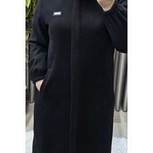 Elmas Tesettür Kadın Giyim Büyük Beden Kapşonsuz Yumuşak Kaşe Tam Boy Kaban