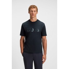 Boss Erkek Rahat Kalıp Yuvarlak Yakalı %100 Pamuk Logo Desenli Kısa Kollu Lacivert T-Shirt 50547940-402
