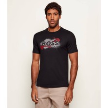 Boss Erkek Rahat Kalıp Yuvarlak Yakalı Pamuklu Baskılı Kısa Kollu Siyah T-Shirt 50549282-001