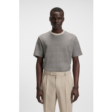 Boss Erkek Kare Motifli Normal Kalıp Yuvarlak Yakalı Kısa Kollu Düz Kesim Gri T-Shirt 50543401-131