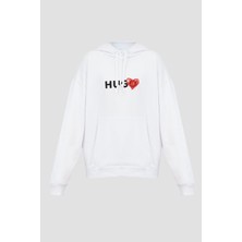 Hugo Erkek Normal Kesim Kapüşonlu Arkası Baskılı Uzun Kollu Beyaz Sweatshirt 50530577-100