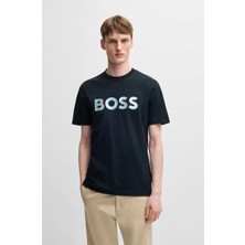 Boss Erkek Regular Fit Yazılı Logolu Yuvarlak Yaka Kısa Kollu Pamuklu Jarse Lacivert T-Shirt 50531309-404