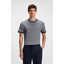 Boss Erkek Regular Fit Şerit Çizgili Yuvarlak Yakalı %100 Pamuklu Kısa Kollu Mavi T-Shirt 50549210-404