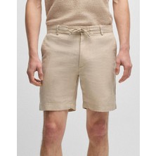 Boss Erkek Normal Kalıp Beli Ip Bağlamalı Keten Karışımlı Bej Şort 50538016-275