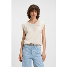 Boss Kadın Rahat Kalıp Yuvarlak Yakalı %100 Pamuk Düşük Omuzlu Kısa Kollu Bej T-Shirt 50545521-118