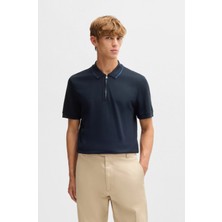 Boss Erkek Regular Fit %100 Pamuklu Kısa Kollu Fermuarlı Lacivert Polo Yaka T-Shirt 50532612-405