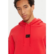 Hugo Erkek Regular Fit Marka Logolu Kapüşonlu Uzun Kollu Kırmızı Sweatshirt 50524318-693