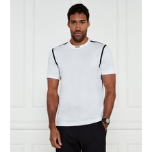 Boss Erkek Slim Fit Pamuklu Bisiklet Yaka Şerit Tasarımlı Kısa Kollu Beyaz T-Shirt 50531230-100