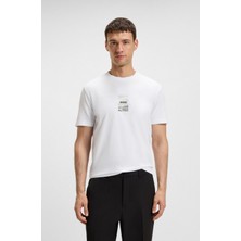 Boss Erkek Rahat Kalıp Önü ve Arkası Baskılı Yuvarlak Yakalı Kısa Kollu Beyaz T-Shirt 50545869-100