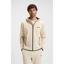 Boss Erkek Normal Kalıp Lastikli Kapüşonlu Hızlı Kuruyan Esnek Kumaş Uzun Kollu Bej Sweatshirt 50542948-131