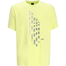 Boss Erkek Bisiklet Yaka Kısa Kollu Desenli Vücudu Sarmayan Rahat Sarı T-Shirt 50543808-337