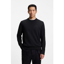 Boss Erkek Normal Kesim Yuvarlak Yakalı Pamuklu Havlu Kumaş Uzun Kollu Siyah T-Shirt 50546387-001