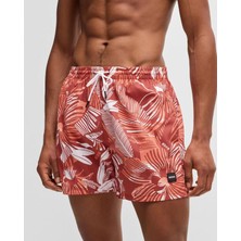 Boss Erkek Iki Yan Yırtmaçlı Cep Yaprak Desenli Kırmızı Mayo 50508844-823