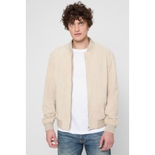 Boss Erkek Normal Kalıp Dik Yaka Süet Bomber Bej Ceket 50549074-276