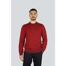 Boss Erkek Normal Kalıp Ribanalı Yuvarlak Yaka Saf Yün ve Pamuk Karışımlı Uzun Kollu Bordo Kazak 50549986-602