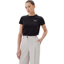 Boss Kadın Dar Kesim %100 Pamuk Yuvarlak Yakalı Kısa Kollu Siyah T-Shirt 50541343-001