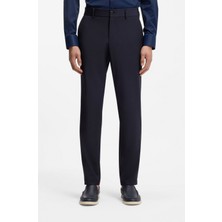Boss Erkek Yün Karışımlı Beli Lastikli Düz Paçalı Dar Kesim Lacivert Pantolon 50556758-404