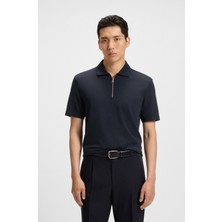 Boss Erkek Regular Fit Pike Dokuma Kumaş Kısa Kollu Yarım Fermuarlı Lacivert Polo Yaka T-Shirt 50544091-404