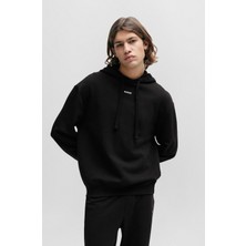 Hugo Erkek Kapüşonlu Yakalı Gögüs Ortasında Kontras Logolu Siyah Sweatshirt 50486478-001