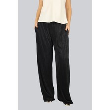 Ysatiss Kadın Rahat Kalıp Dokulu Geniş Paçalı Siyah Pantolon 2525.2000136-SİYAH