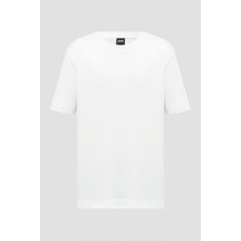 Boss Erkek %100 Pamuklu Logo Detaylı Bisiklet Yaka Kısa Kollu Beyaz T-Shirt 50536636-100
