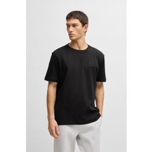 Boss Erkek Rahat Kesim Çizgi Detaylı Yuvarlak Yaka Kısa Kollu Siyah T-Shirt 50531013-001