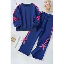 My Kids Wear Kız Çocuk Çift Şerit Kurdele Üç Iplik Eşofman Takımı 3-10 Yaş 12332