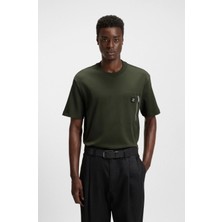 Hugo Erkek Rahat Kalıp Fermuarlı Cep Detaylı Interlok Pamuklu Yuvarlak Yakalı Kısa Kollu Haki T-Shirt 50542566-309