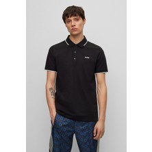 Hugo Erkek Kısa Kol  Polo Yaka Yaka ve Kol Uçları Renkli Şerit Kapama Siyah Polo Yaka T-Shirt 50467344-002