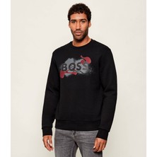 Boss Erkek Normal Kalıp Logo Baskılı Yuvarlak Yakalı Uzun Kollu Siyah Sweatshirt 50549283-001