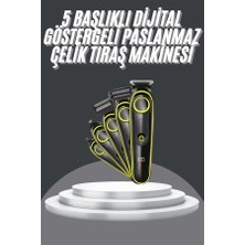 5 Başlıklı Şarjlı Tıraş Makinesi LED Ekran Saç Sakal Ense Tıraşına Uygun Bakım Seti - Lisinya