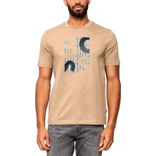 Boss Erkek Regular Fit Yuvarlak Yakalı Logo Baskılı Pamuklu Kısa Kollu Bej T-Shirt 50543901-260