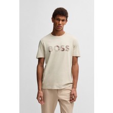 Erkek Boss Yazılı Kısa Kollu Bisiklet Yaka Bej T-Shirt 50537834-284