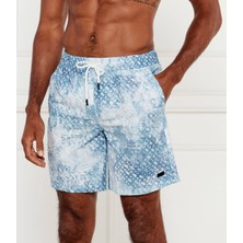 Boss Erkek Beli Bağcıklı Normal Kalıp Monogram Logo Desenli Mavi Mayo 50544343-443