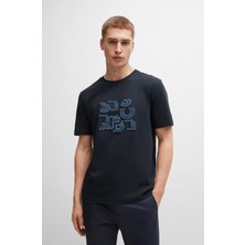 Boss Erkek Desenli Marka Logolu Kısa Kol Lacivert T-Shirt 50519350-402