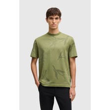 Boss Erkek Yuvarlak Yaka Kısa Kollu Pamuklu Desenli Haki T-Shirt 50536757-311